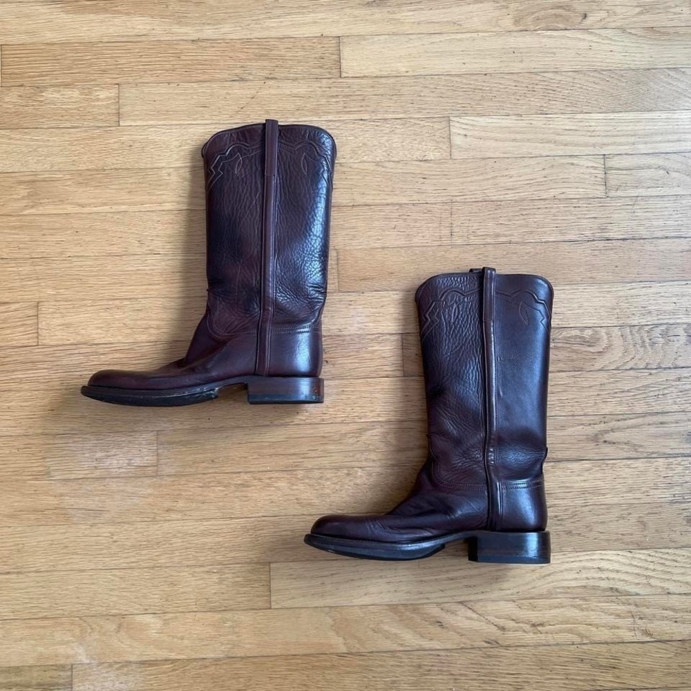 Lucchese L5520 Brown Leather Cowboy Boots Men's 10 RR Handmade Round Toe
